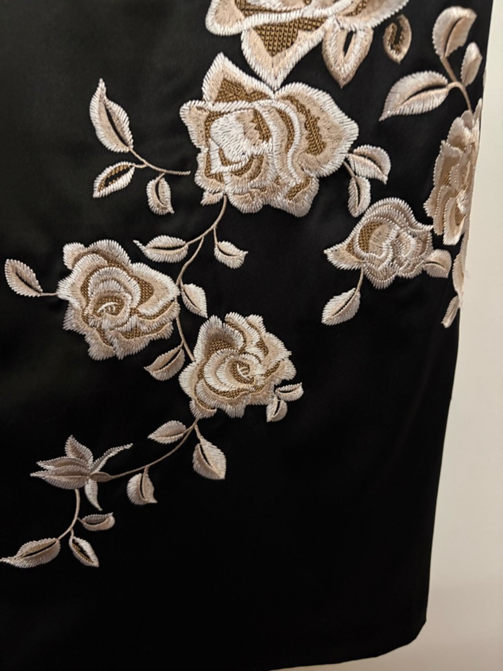 White House Black Market Black Midi Dress with Cream Floral Embroidery - Picture 8 of 9